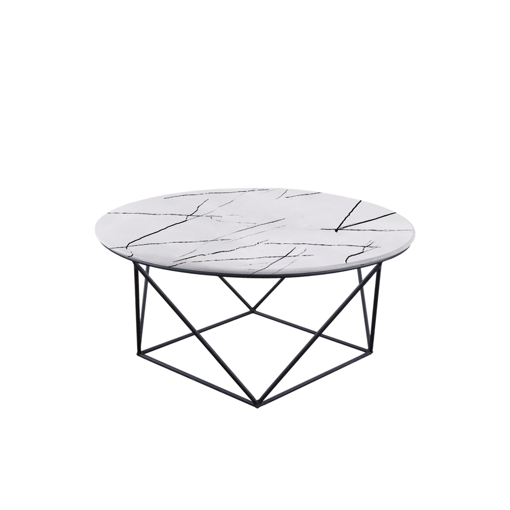 Mix & Match Round Marble Coffee Table with Black Square Geometric Metal Base