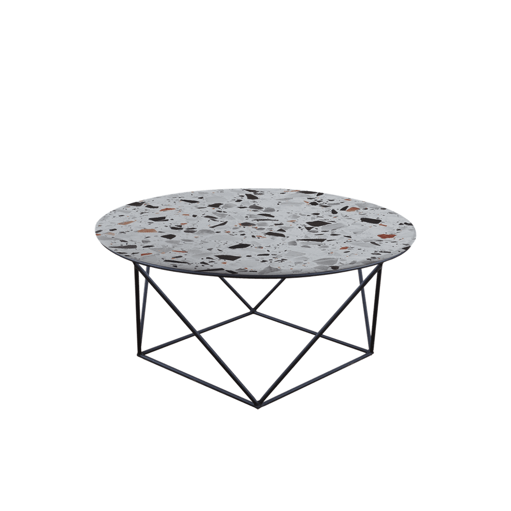 Mix & Match Round Marble Coffee Table with Black Square Geometric Metal Base