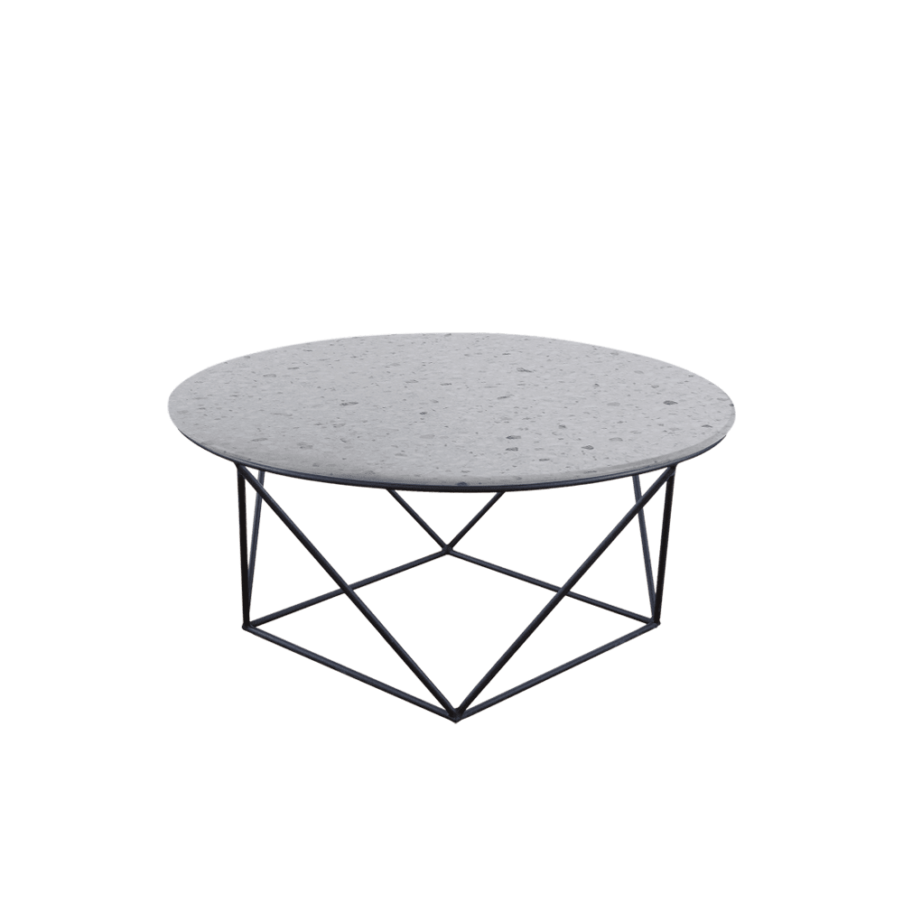 Mix & Match Round Marble Coffee Table with Black Square Geometric Metal Base