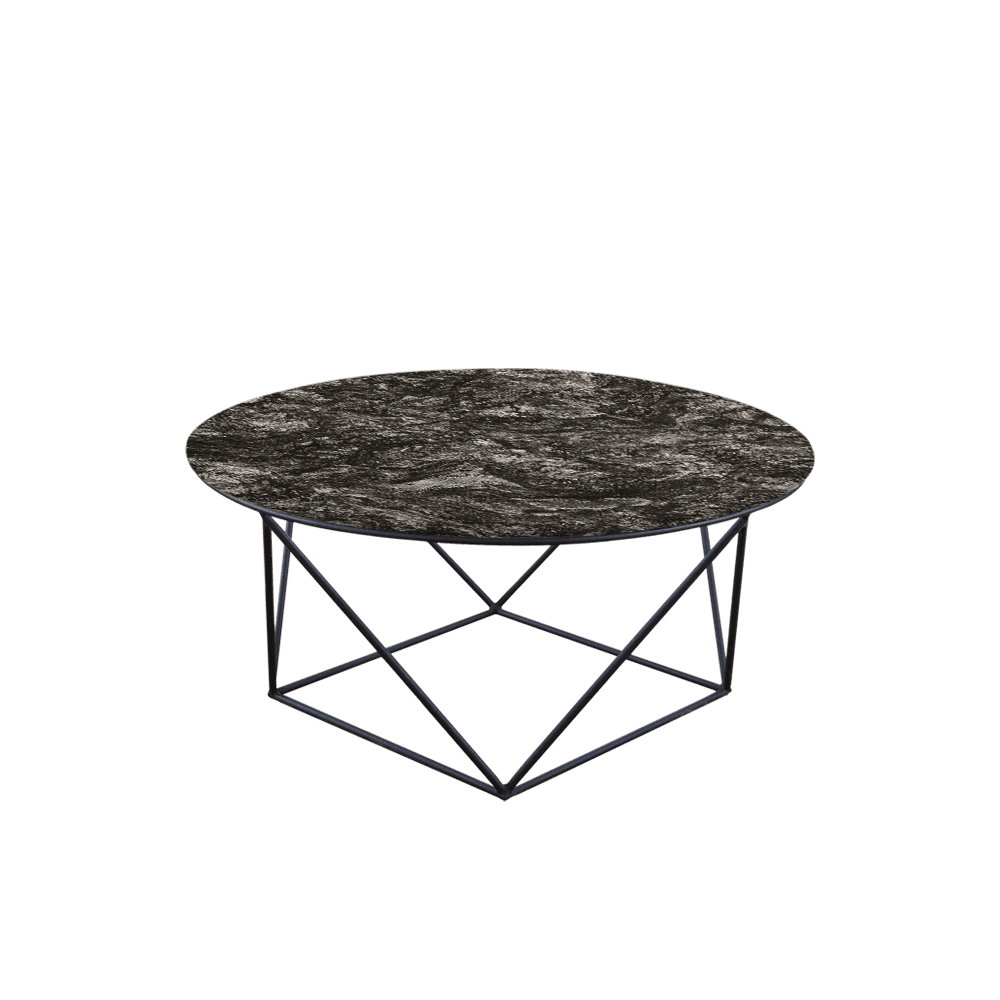 Mix & Match Round Marble Coffee Table with Black Square Geometric Metal Base