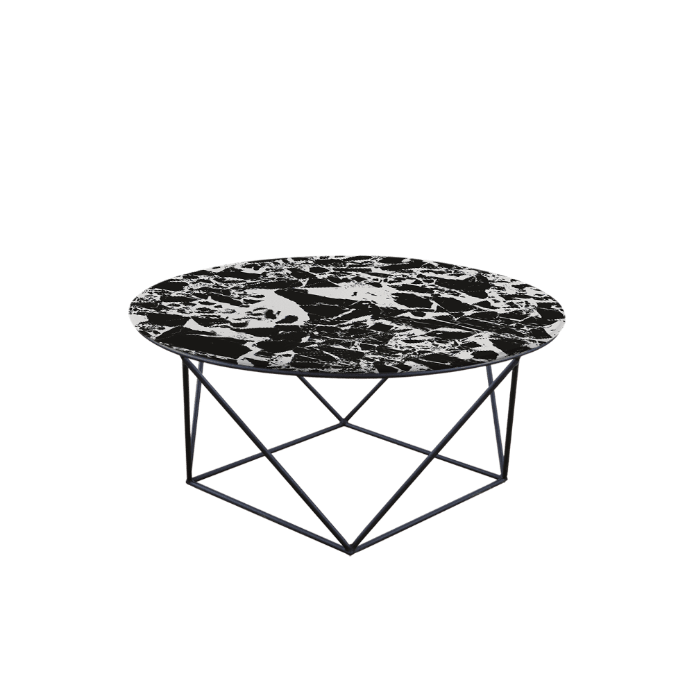 Mix & Match Round Marble Coffee Table with Black Square Geometric Metal Base