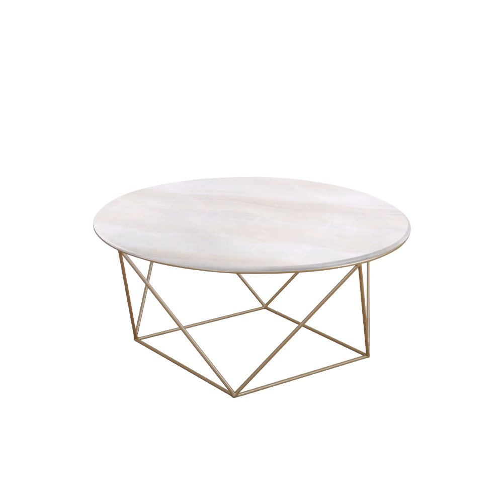 Mix & Match Round Marble Coffee Table with Gold Square Geometric Metal Base