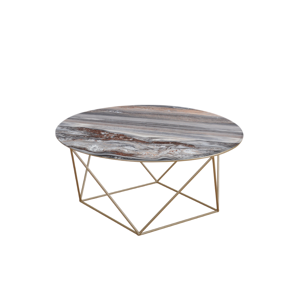 Mix & Match Round Marble Coffee Table with Gold Square Geometric Metal Base