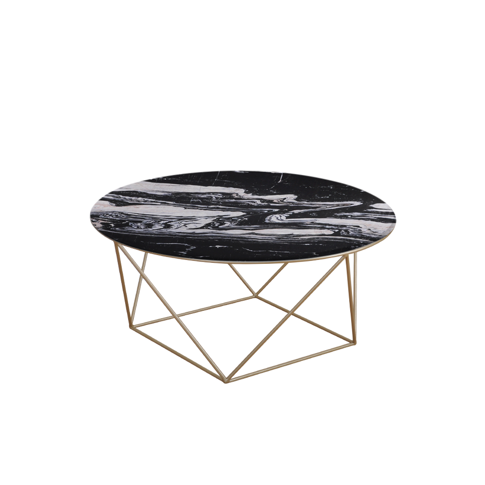 Mix & Match Round Marble Coffee Table with Gold Square Geometric Metal Base