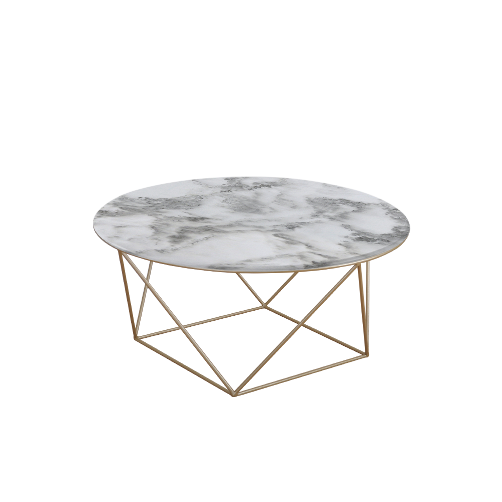 Mix & Match Round Marble Coffee Table with Gold Square Geometric Metal Base