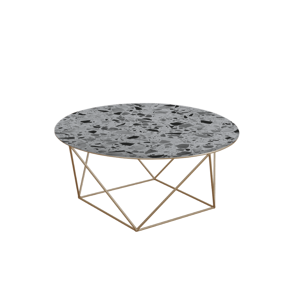 Mix & Match Round Marble Coffee Table with Gold Square Geometric Metal Base