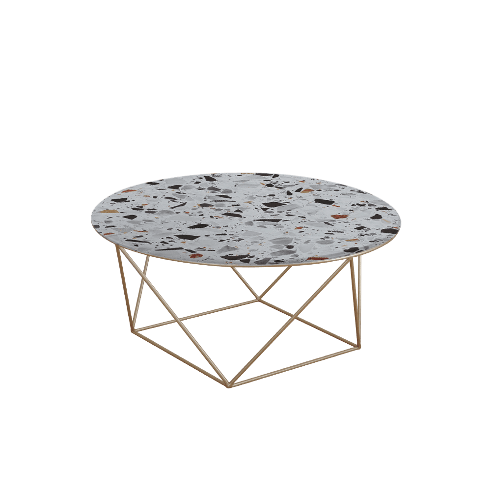 Mix & Match Round Marble Coffee Table with Gold Square Geometric Metal Base