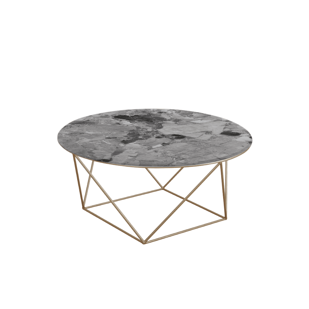Mix & Match Round Marble Coffee Table with Gold Square Geometric Metal Base