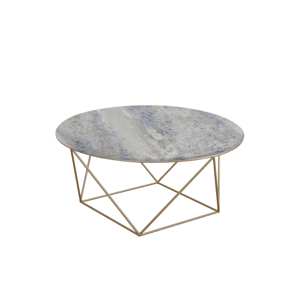Mix & Match Round Marble Coffee Table with Gold Square Geometric Metal Base