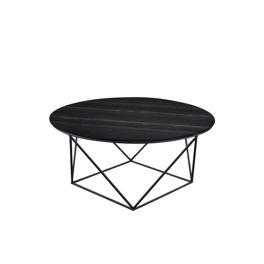 Mix & Match Round Marble Coffee Table with Black Square Geometric Metal Base