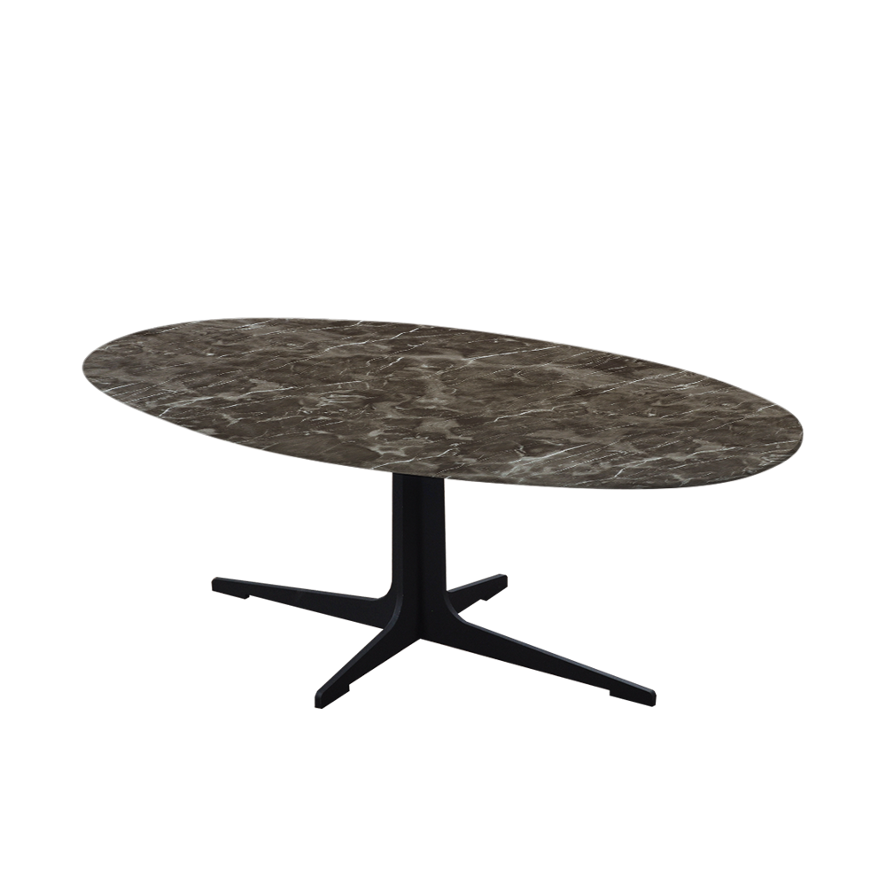 Mix & Match Oval Marble Coffee Table with Black Tree-shaped Metal Base