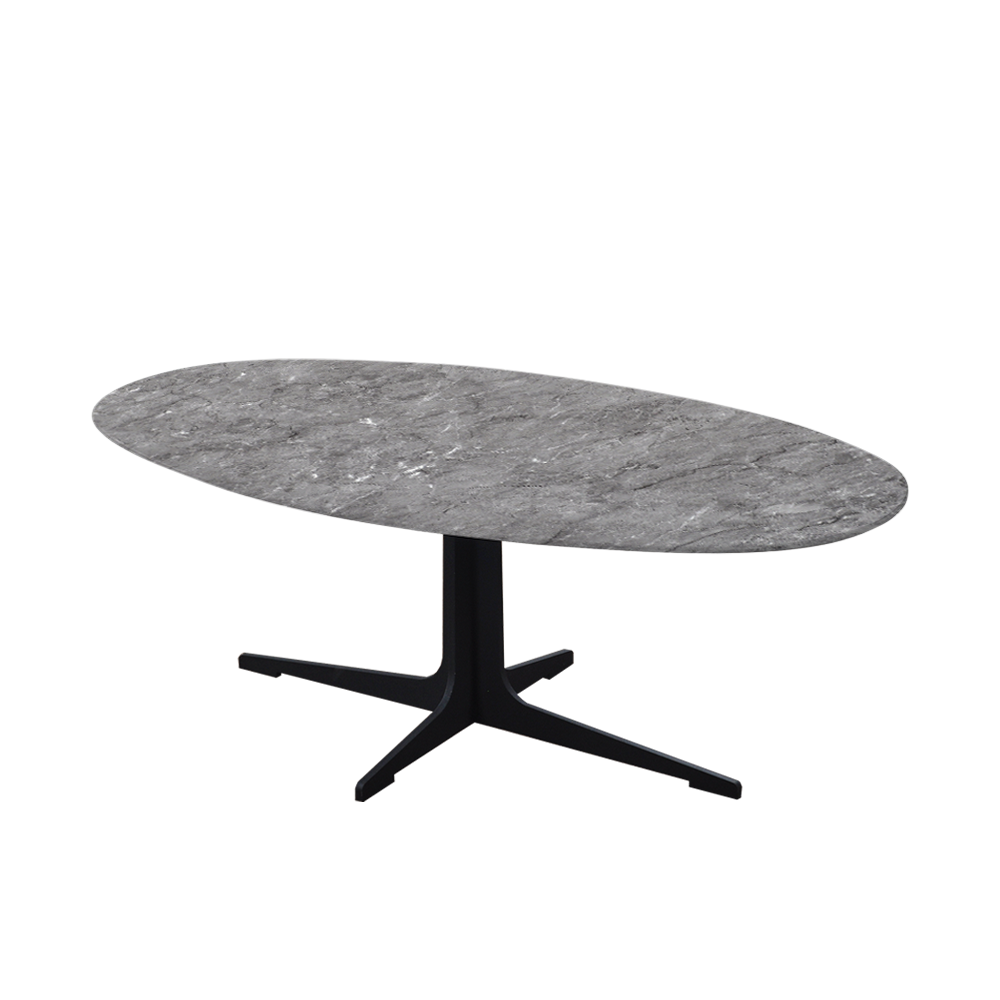 Mix & Match Oval Marble Coffee Table with Black Tree-shaped Metal Base