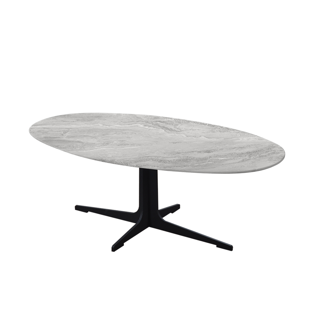 Mix & Match Oval Marble Coffee Table with Black Tree-shaped Metal Base