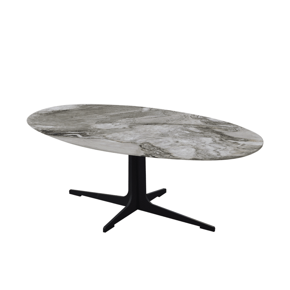 Mix & Match Oval Marble Coffee Table with Black Tree-shaped Metal Base