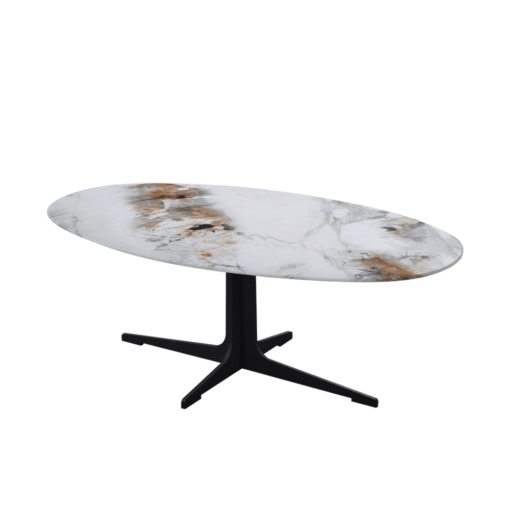 Mix & Match Oval Marble Coffee Table with Black Tree-shaped Metal Base