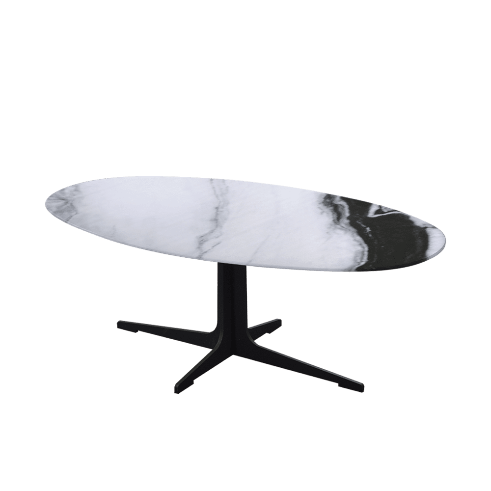 Mix & Match Oval Marble Coffee Table with Black Tree-shaped Metal Base