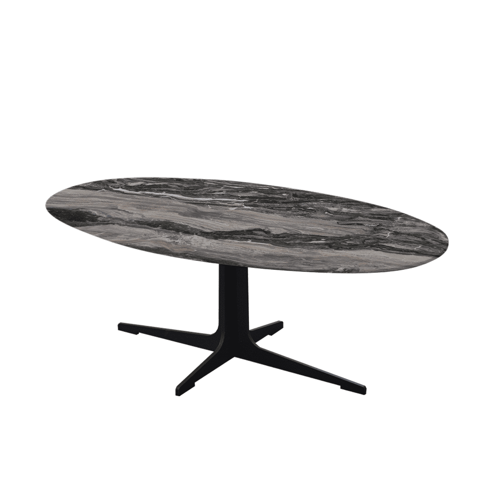 Mix & Match Oval Marble Coffee Table with Black Tree-shaped Metal Base