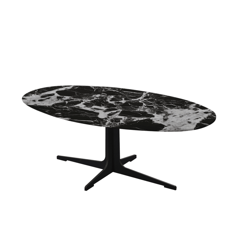 Mix & Match Oval Marble Coffee Table with Black Tree-shaped Metal Base
