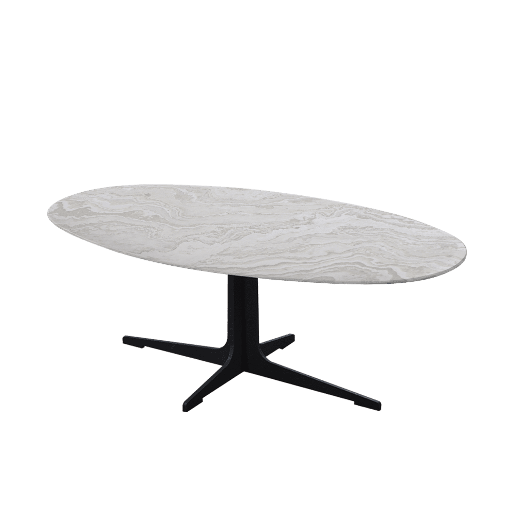 Mix & Match Oval Marble Coffee Table with Black Tree-shaped Metal Base
