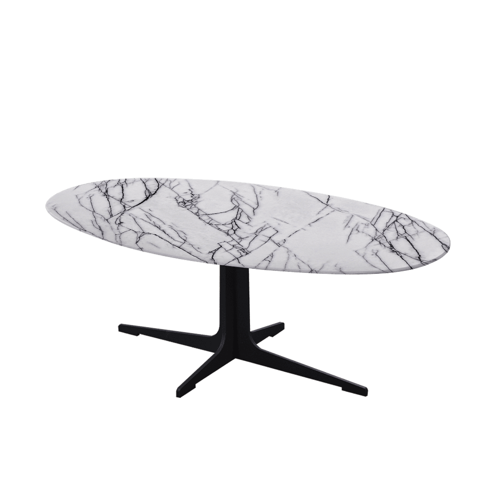 Mix & Match Oval Marble Coffee Table with Black Tree-shaped Metal Base