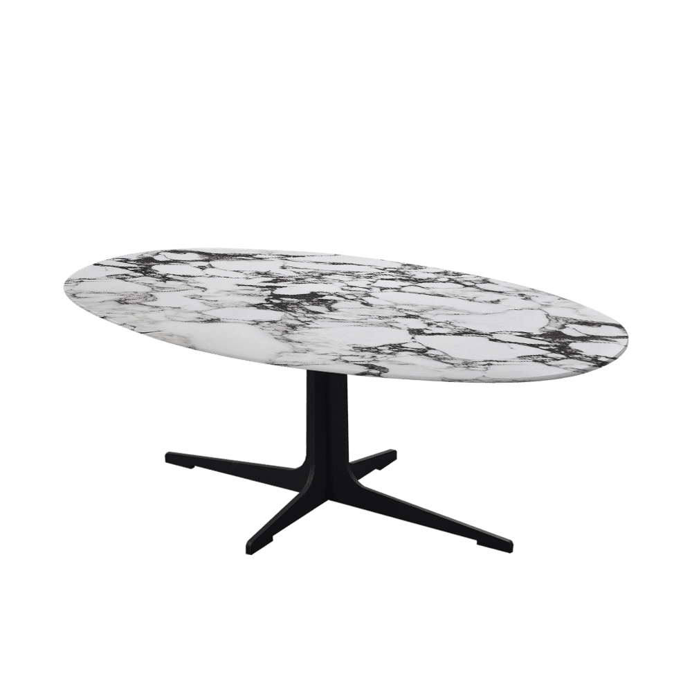 Mix & Match Oval Marble Coffee Table with Black Tree-shaped Metal Base