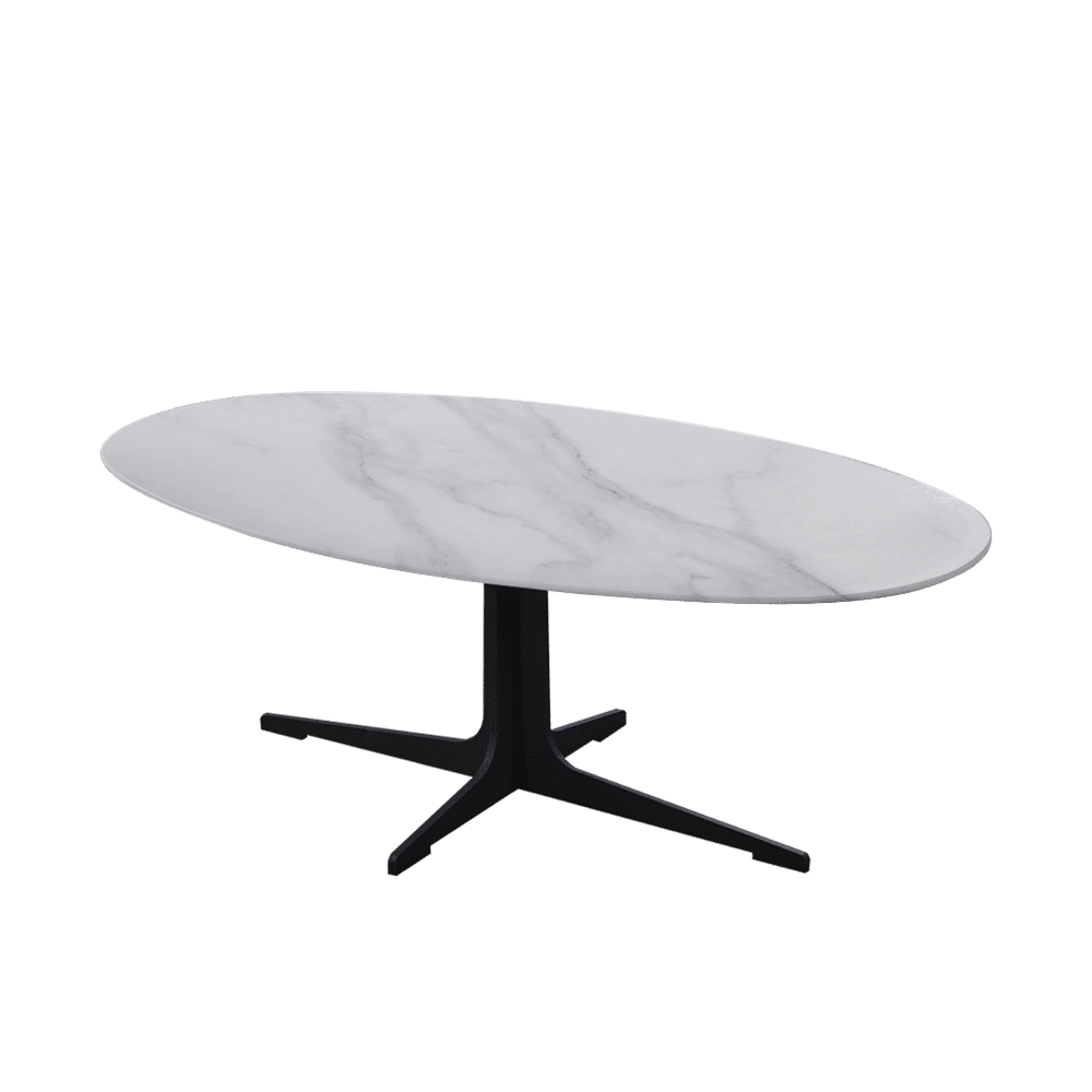 Mix & Match Oval Marble Coffee Table with Black Tree-shaped Metal Base
