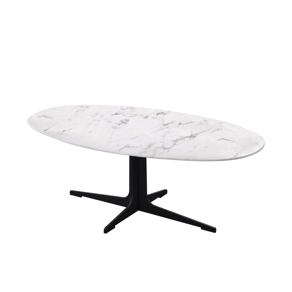Mix & Match Oval Marble Coffee Table with Black Tree-shaped Metal Base