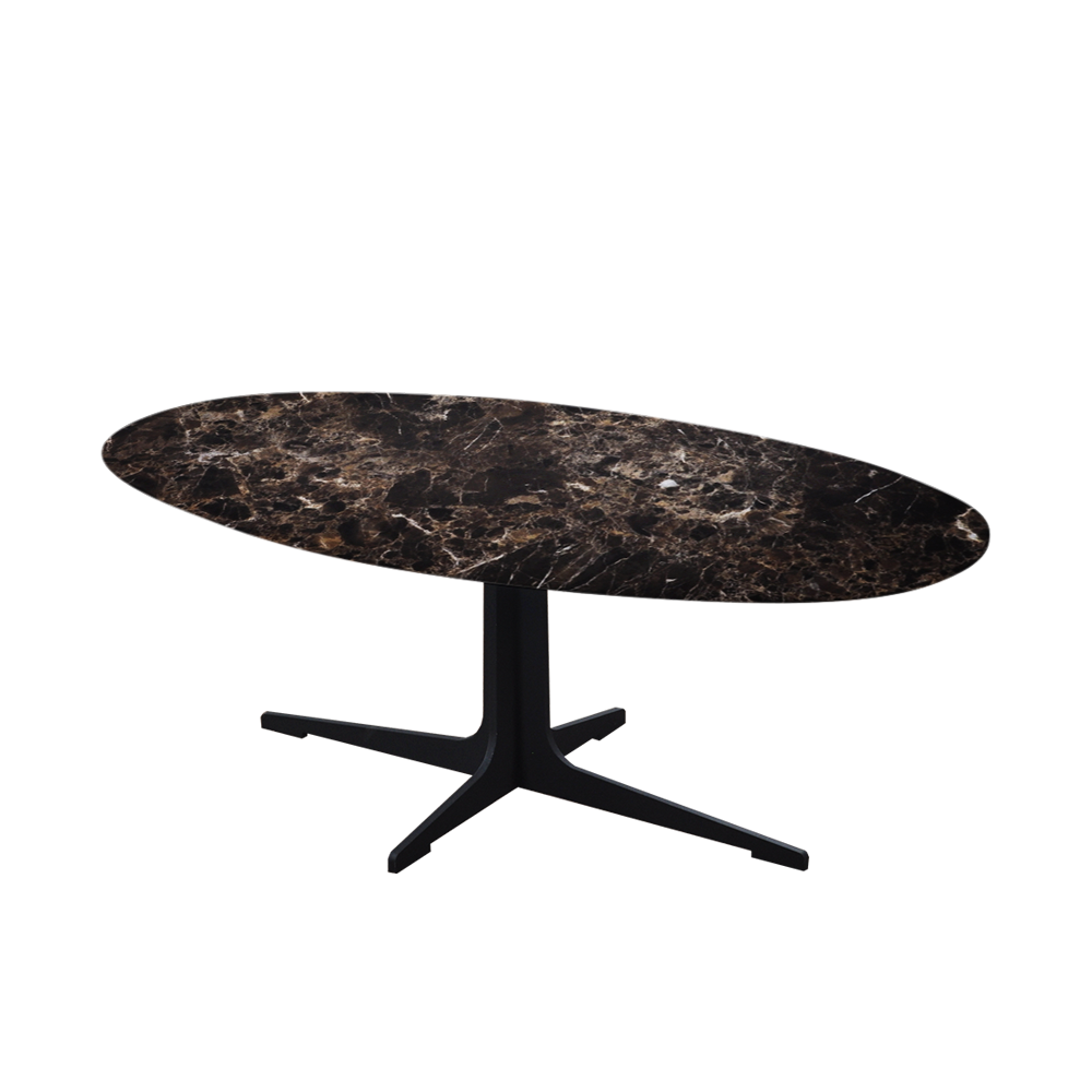 Mix & Match Oval Marble Coffee Table with Black Tree-shaped Metal Base
