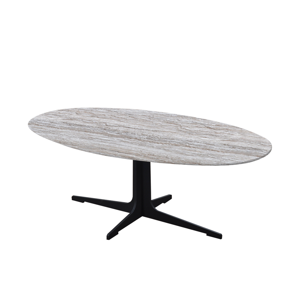 Mix & Match Oval Marble Coffee Table with Black Tree-shaped Metal Base