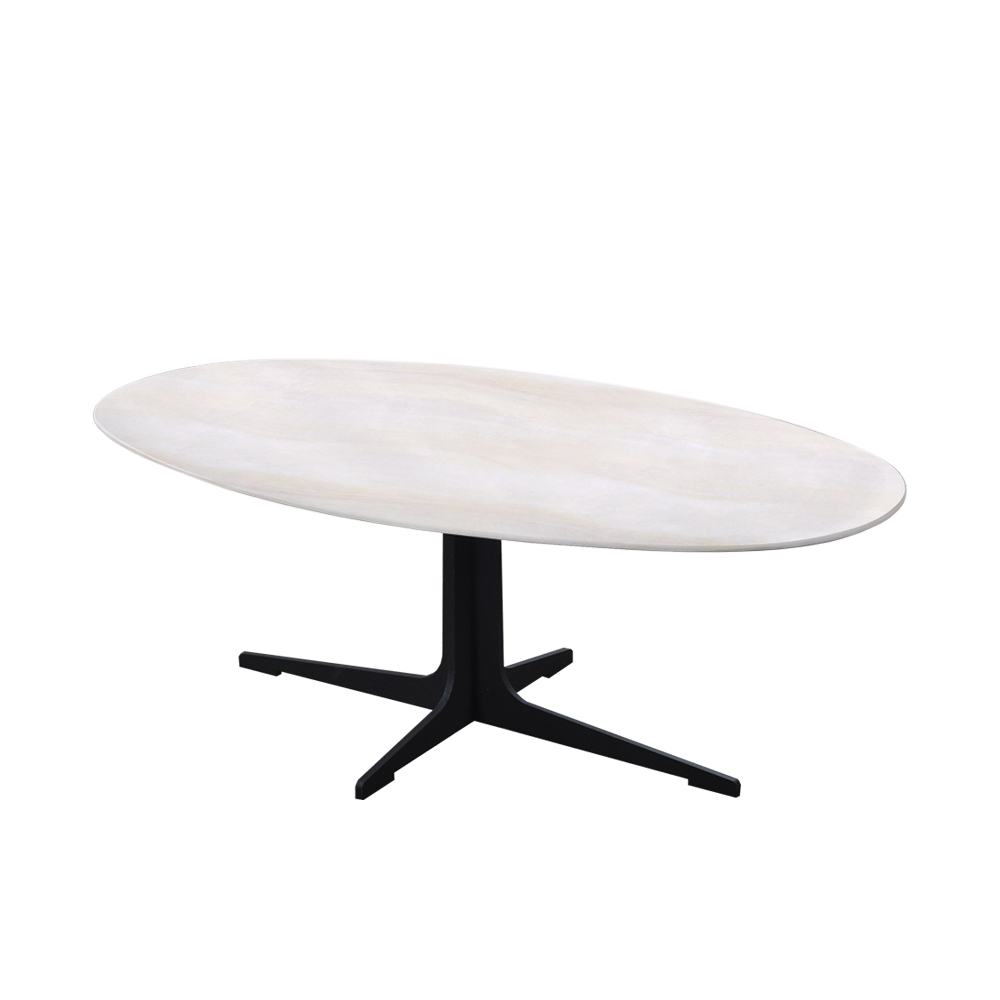 Mix & Match Oval Marble Coffee Table with Black Tree-shaped Metal Base