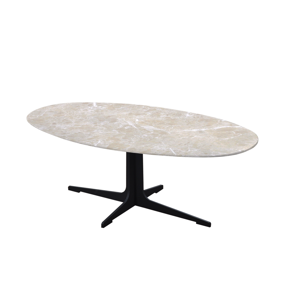 Mix & Match Oval Marble Coffee Table with Black Tree-shaped Metal Base