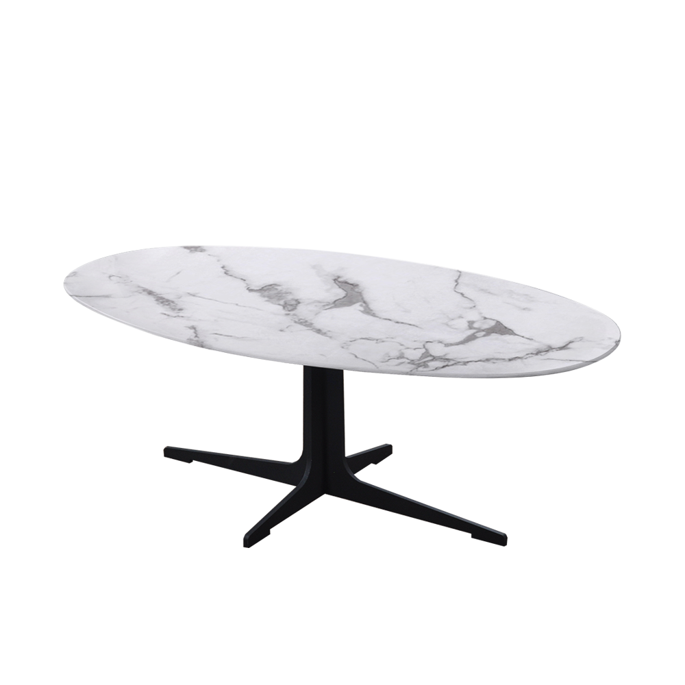 Mix & Match Oval Marble Coffee Table with Black Tree-shaped Metal Base