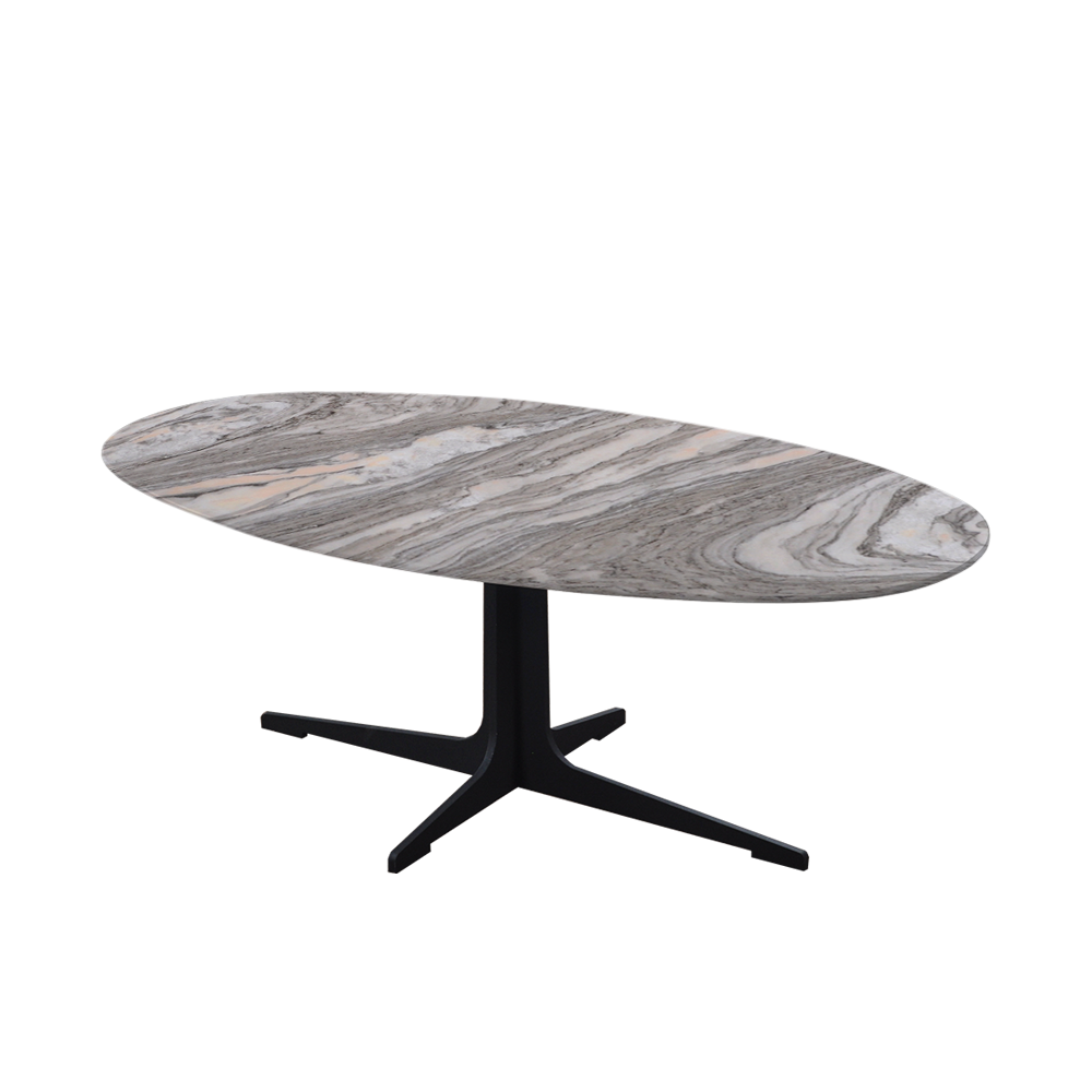 Mix & Match Oval Marble Coffee Table with Black Tree-shaped Metal Base