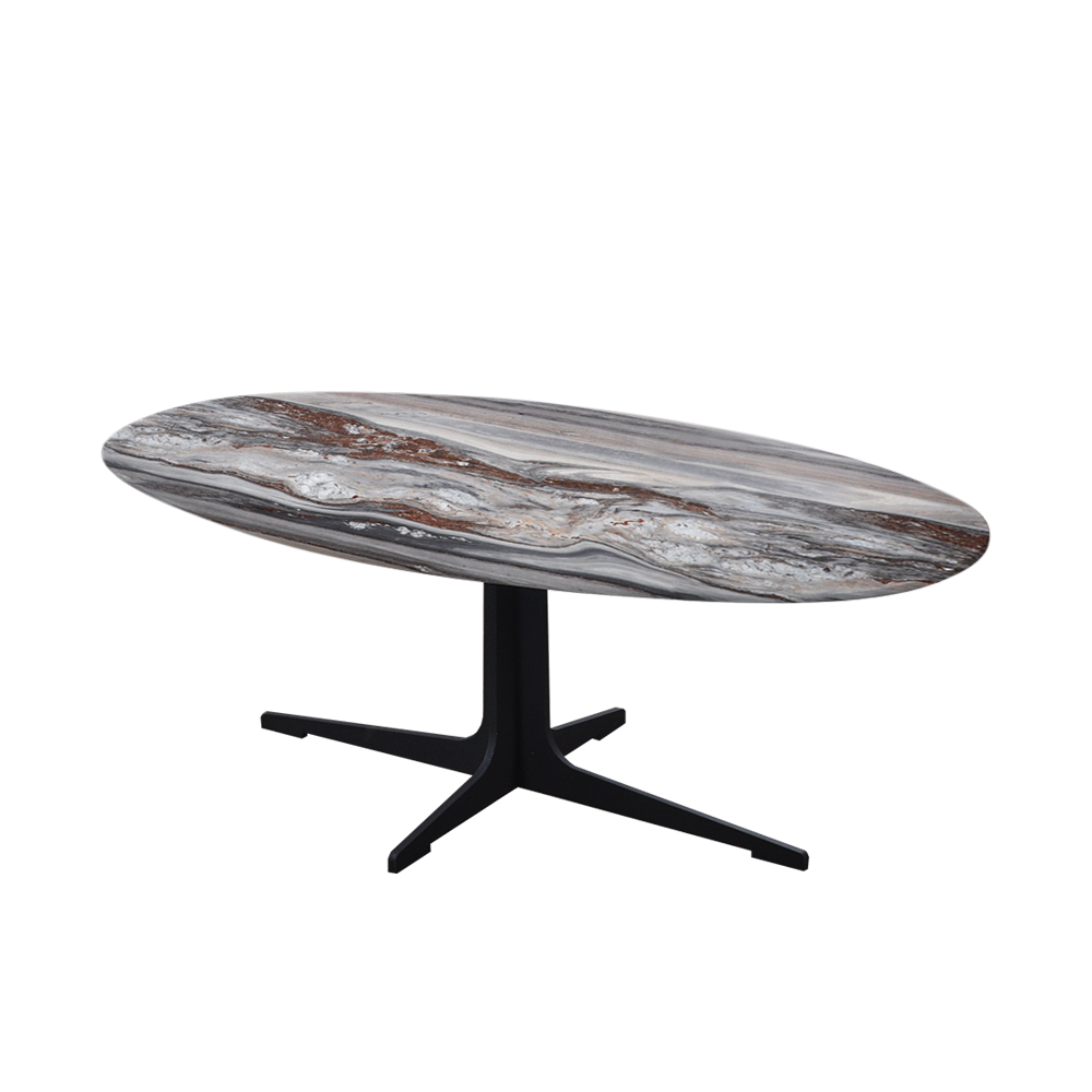 Mix & Match Oval Marble Coffee Table with Black Tree-shaped Metal Base
