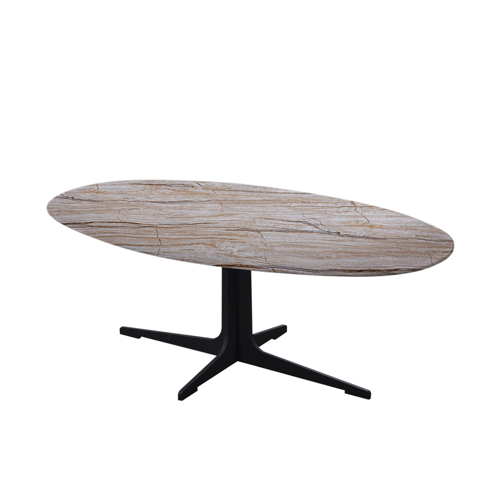 Mix & Match Oval Marble Coffee Table with Black Tree-shaped Metal Base