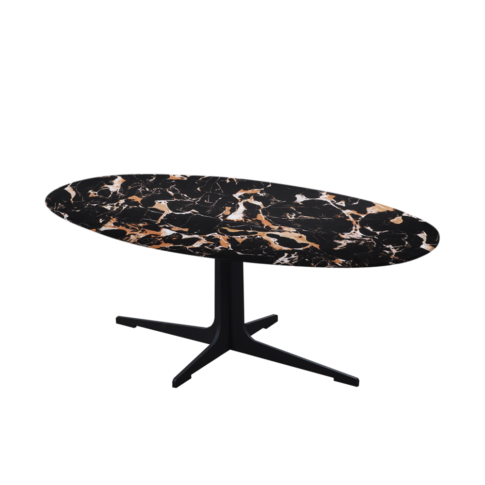 Mix & Match Oval Marble Coffee Table with Black Tree-shaped Metal Base
