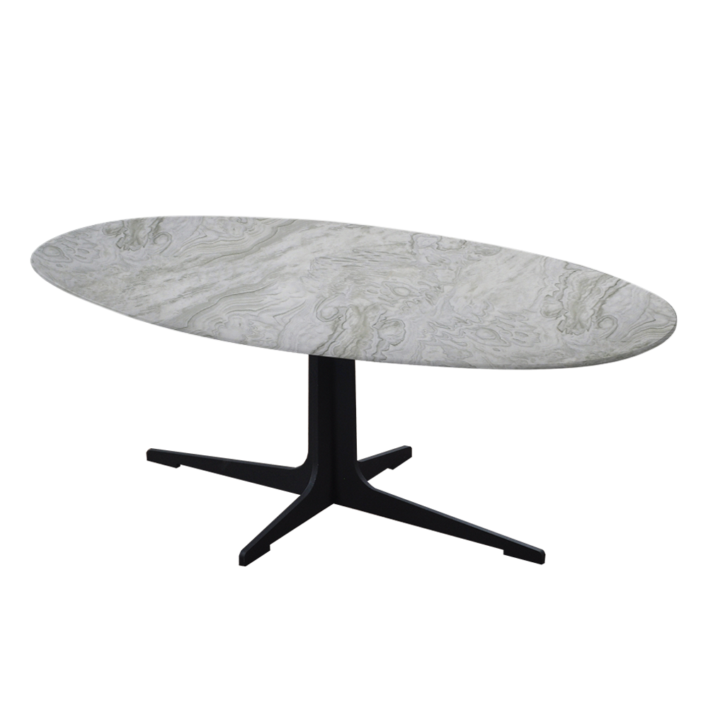 Mix & Match Oval Marble Coffee Table with Black Tree-shaped Metal Base