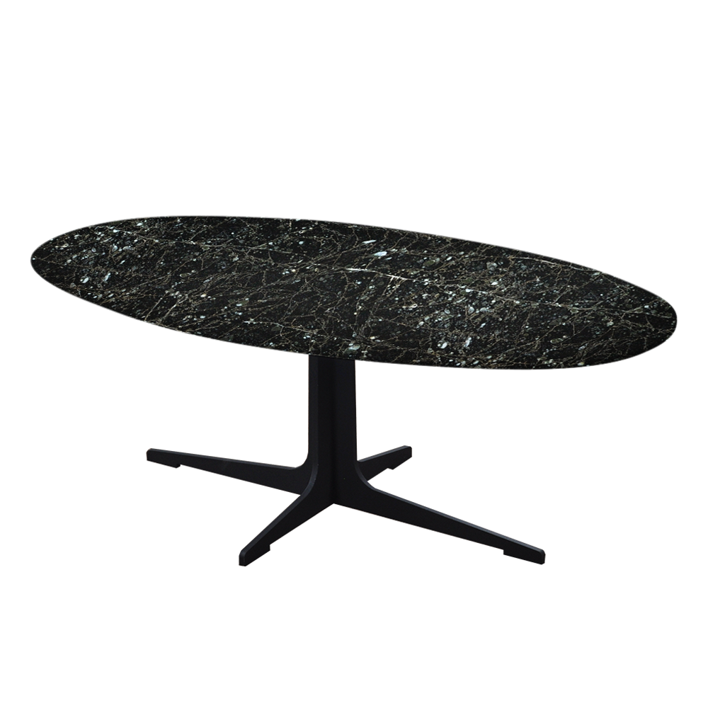 Mix & Match Oval Marble Coffee Table with Black Tree-shaped Metal Base