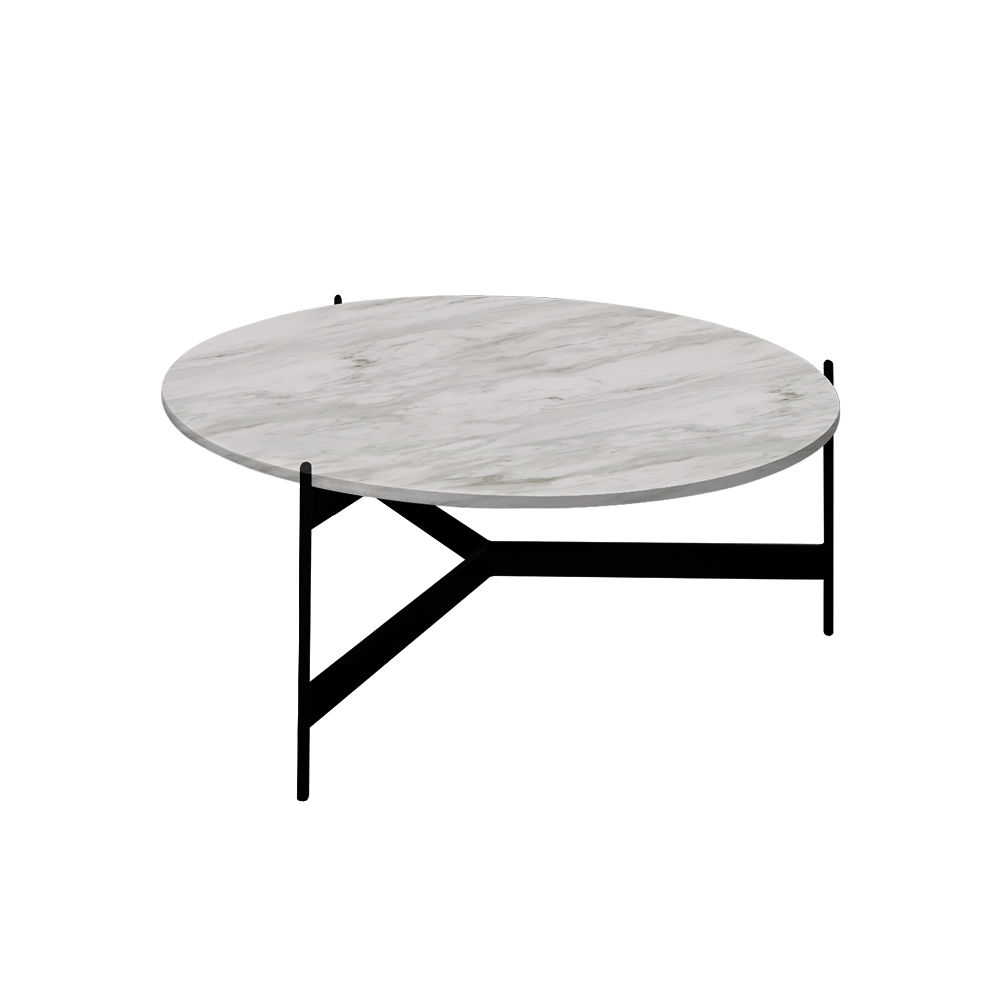 Mix & Match Round Marble Coffee Table with Black Y-shaped Metal Base