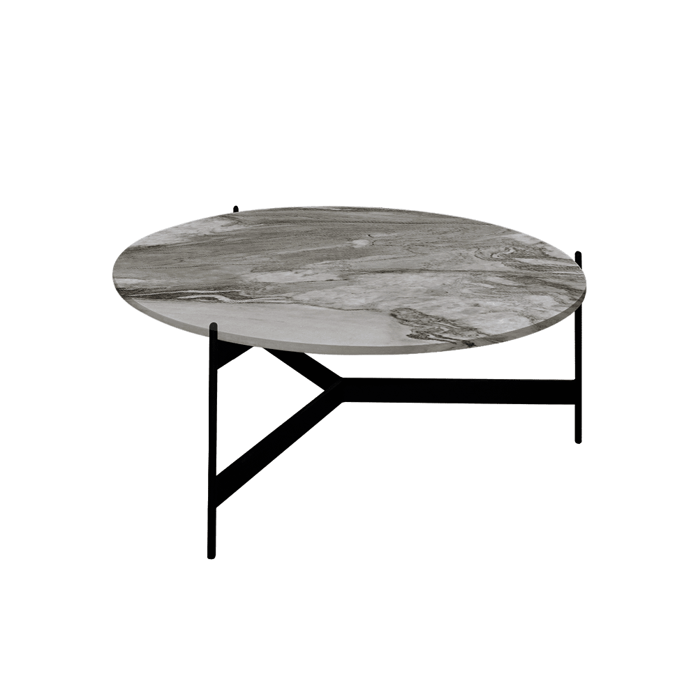 Mix & Match Round Marble Coffee Table with Black Y-shaped Metal Base