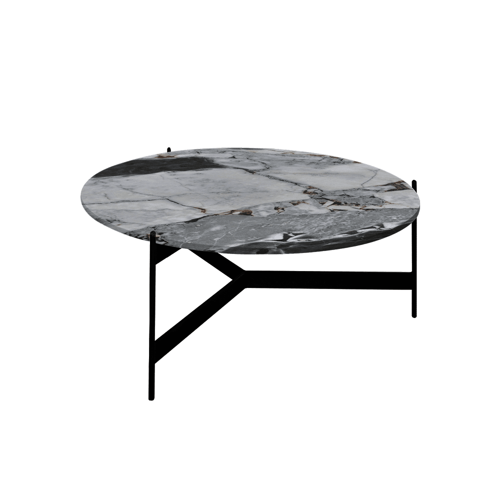 Mix & Match Round Marble Coffee Table with Black Y-shaped Metal Base