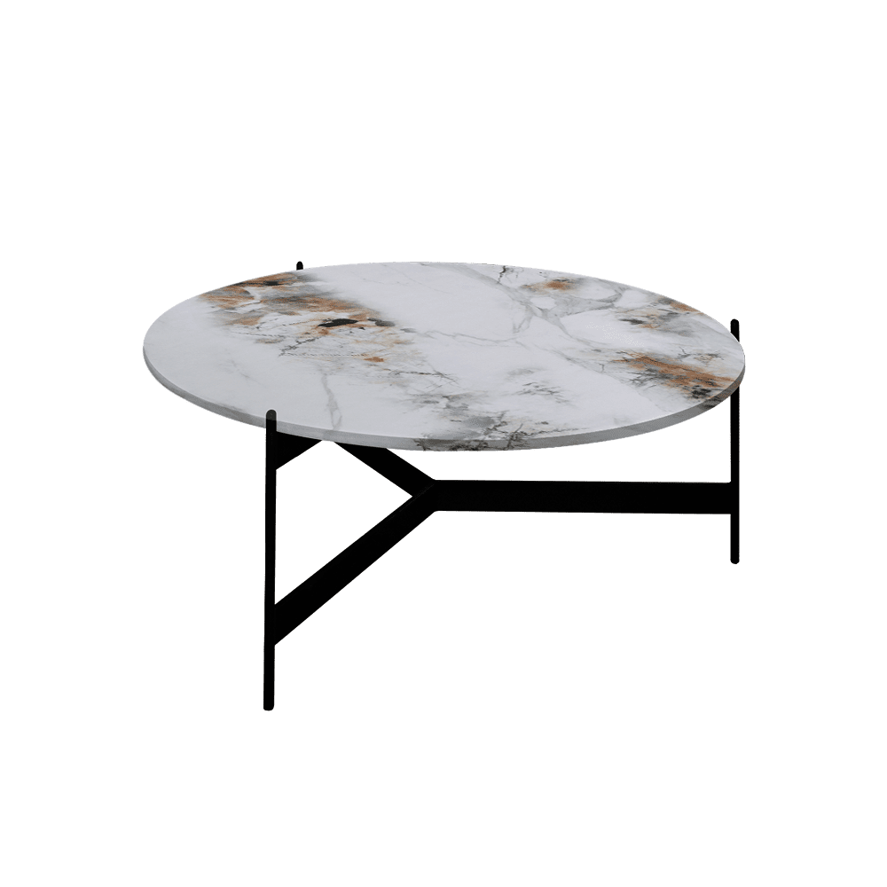 Mix & Match Round Marble Coffee Table with Black Y-shaped Metal Base