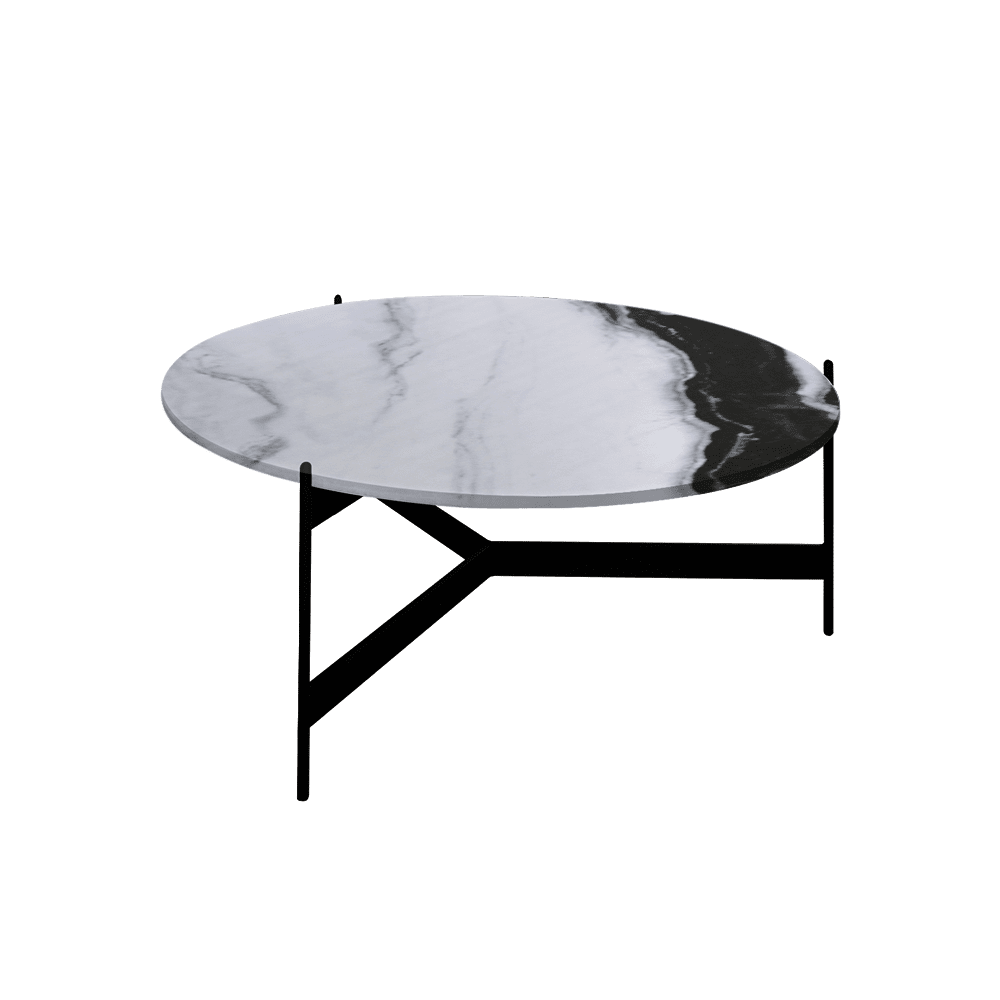 Mix & Match Round Marble Coffee Table with Black Y-shaped Metal Base