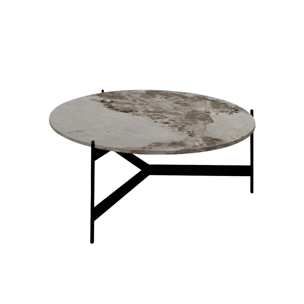 Mix & Match Round Marble Coffee Table with Black Y-shaped Metal Base