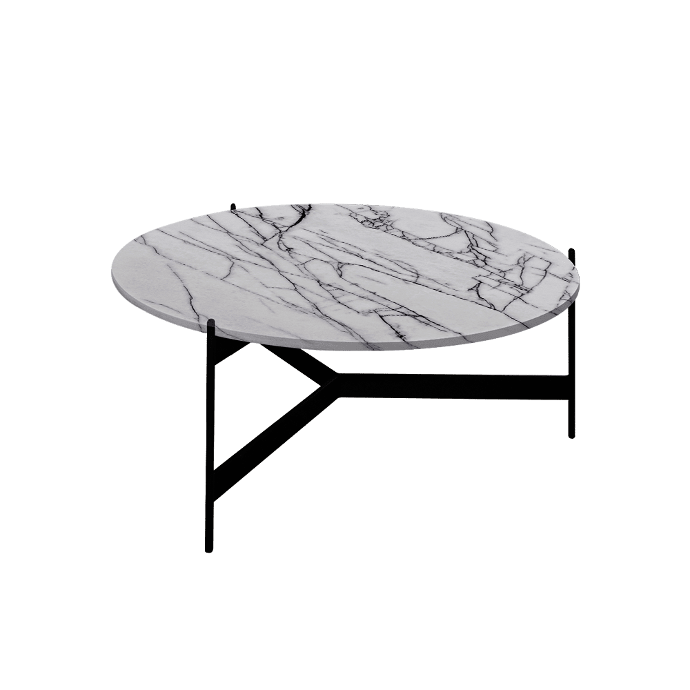 Mix & Match Round Marble Coffee Table with Black Y-shaped Metal Base