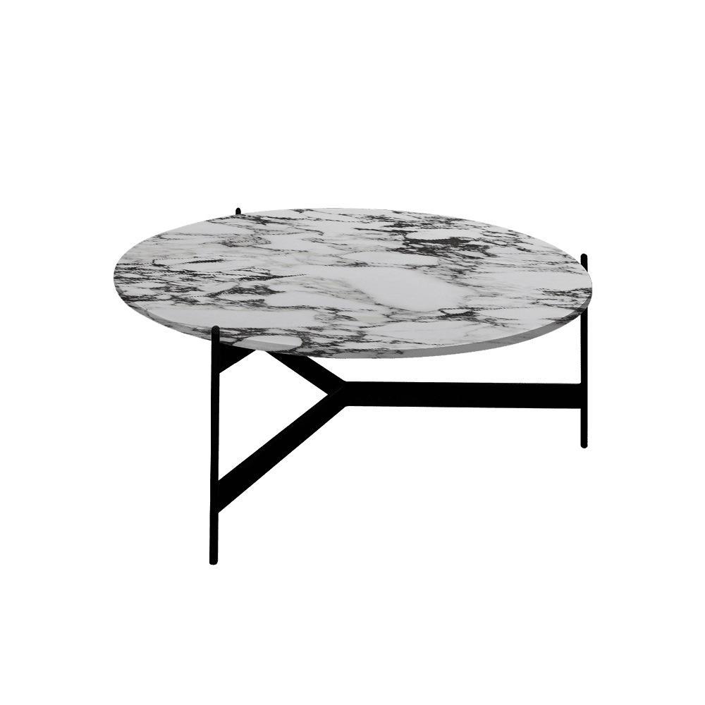 Mix & Match Round Marble Coffee Table with Black Y-shaped Metal Base