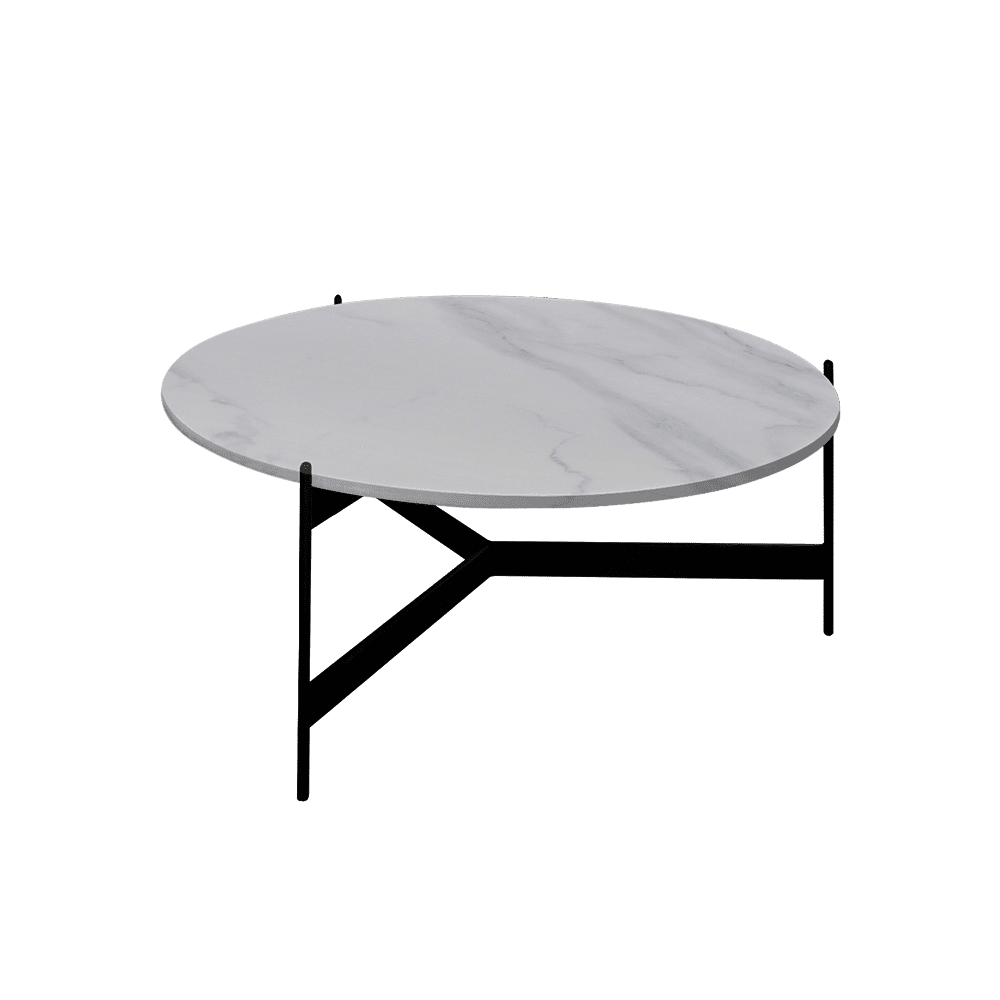 Mix & Match Round Marble Coffee Table with Black Y-shaped Metal Base