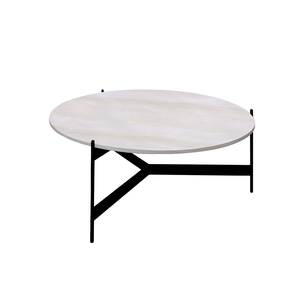 Mix & Match Round Marble Coffee Table with Black Y-shaped Metal Base