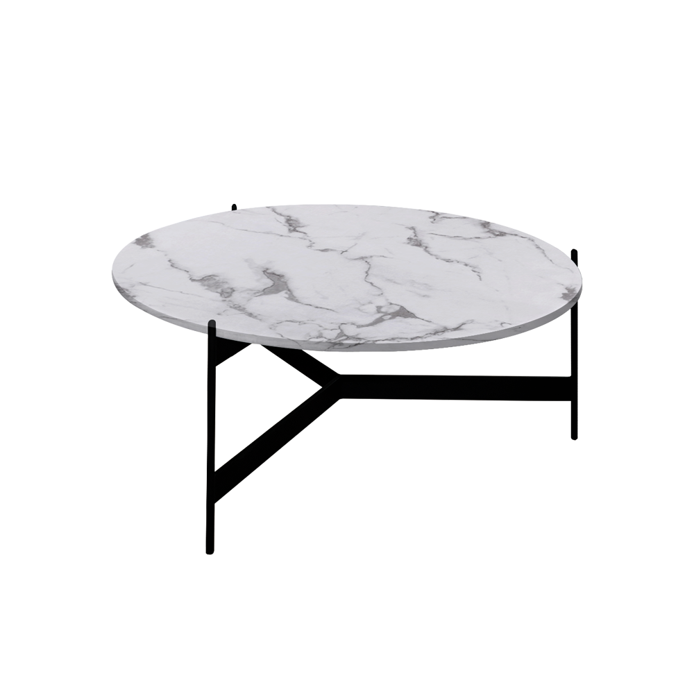 Mix & Match Round Marble Coffee Table with Black Y-shaped Metal Base