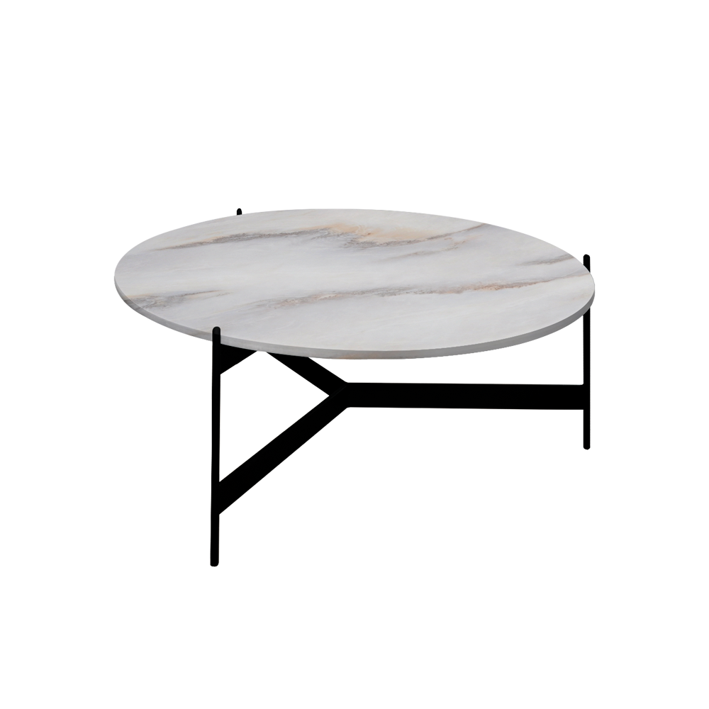 Mix & Match Round Marble Coffee Table with Black Y-shaped Metal Base